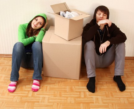 Careful loading of desks and office equipment for transport