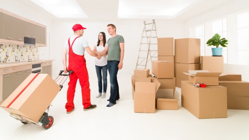 Charity donation box with furniture and household goods from removals