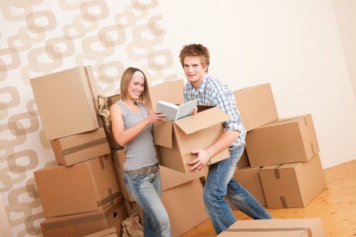 Packed boxes and furniture prepared for transport in Croydon