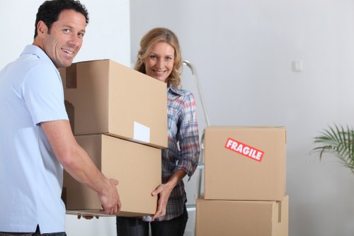 Packed boxes loaded into a removals van
